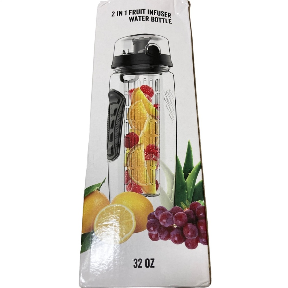 Fruit Infused 2 in 1 Water Bottle 32 ounce Carry Handles Wellness Self Care NIB